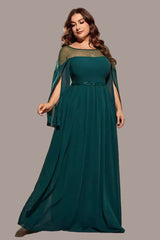 Plus Size Black Chiffon Evening Dress – Long Round Neck Bridesmaid and Mother of the Bride Gown