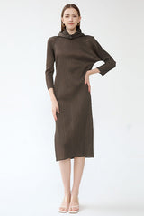 Pleated Hooded A-Line Dress – Solid Color Slim Long Sleeve Winter Style