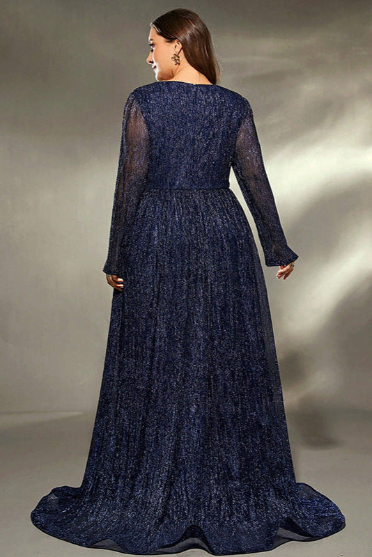 Plus Size Sequin Formal Dress – Noble Long Sleeve Evening Gown