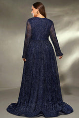 Plus Size Sequin Formal Dress – Noble Long Sleeve Evening Gown