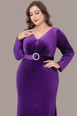 Elegant V-Neck Evening Dress – Long Sleeve Wrap Hip Party and Dinner Gown