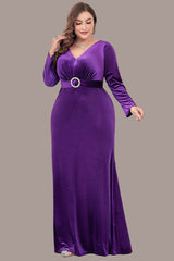 Elegant V-Neck Evening Dress – Long Sleeve Wrap Hip Party and Dinner Gown