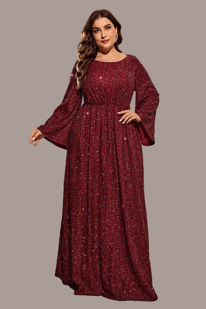 Plus Size Banquet Evening Dress – Slimming Sequin Long Skirt for Formal Events