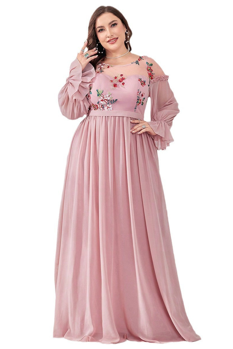 Plus Size Pink Long Dress – Elegant Gentle Style Fashion Gown for Women