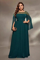 Plus Size Black Chiffon Evening Dress – Long Round Neck Bridesmaid and Mother of the Bride Gown