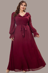 Elegant French V-Neck Dress – Ruffled Chiffon Long Skirt with Waist Slim Design