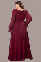Elegant French V-Neck Dress – Ruffled Chiffon Long Skirt with Waist Slim Design