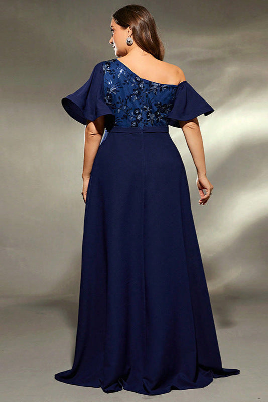 Plus Size Evening Dress – One-Shoulder Elegant Host Outfit for 200-Pound Women