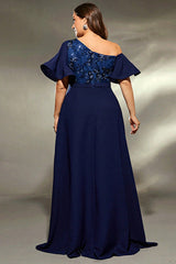 Plus Size Evening Dress – One-Shoulder Elegant Host Outfit for 200-Pound Women