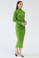 Pleats Please Green Skirt Suit – Fresh Pleated A-Line Two-Piece Set