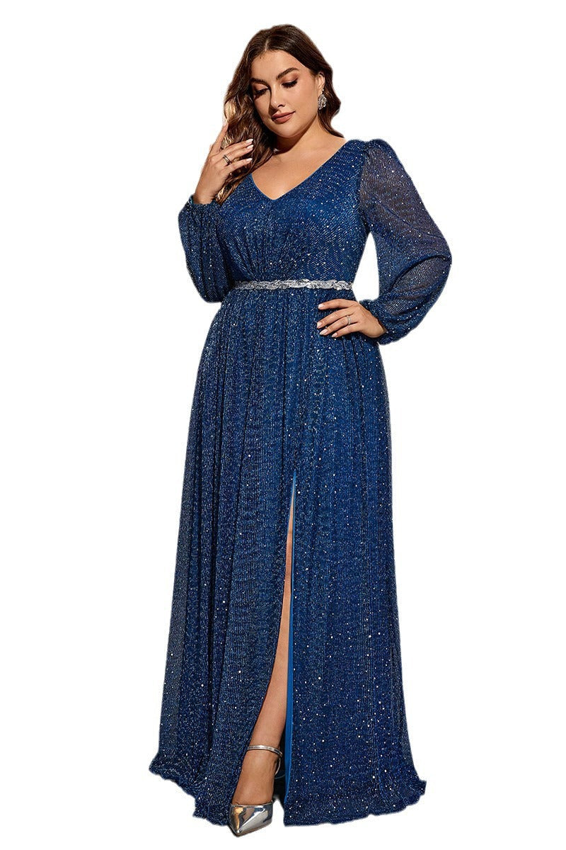 Temperament Blue Evening Dress – Long Gown for Stage, Ceremonies and Music Performances