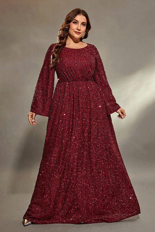 Plus Size Banquet Evening Dress – Slimming Sequin Long Skirt for Formal Events