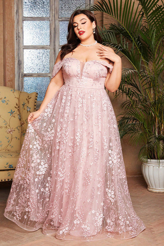 Luxury Pink Evening Gown – Elegant Plus Size Host Dress for Coming-of-Age