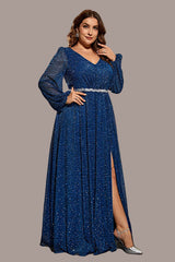 Temperament Blue Evening Dress – Long Gown for Stage, Ceremonies and Music Performances
