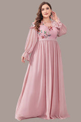 Plus Size Pink Long Dress – Elegant Gentle Style Fashion Gown for Women