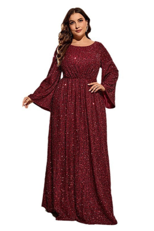 Plus Size Banquet Evening Dress – Slimming Sequin Long Skirt for Formal Events