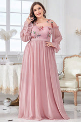 Plus Size Pink Long Dress – Elegant Gentle Style Fashion Gown for Women