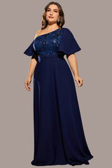 Plus Size Evening Dress – One-Shoulder Elegant Host Outfit for 200-Pound Women