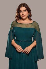 Plus Size Black Chiffon Evening Dress – Long Round Neck Bridesmaid and Mother of the Bride Gown