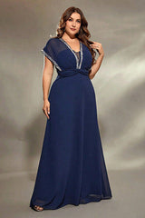 Plus Size Lace Evening Dress – Sexy Deep V Slim Fit Gown with Defined Waist