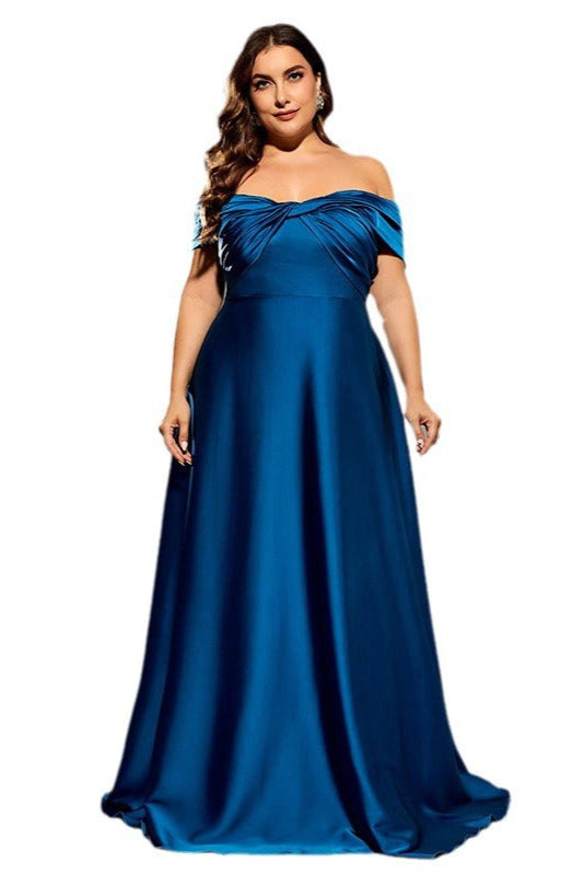 Elegant Satin One-Shoulder Evening Dress – Women’s Puffy Skirt Gown