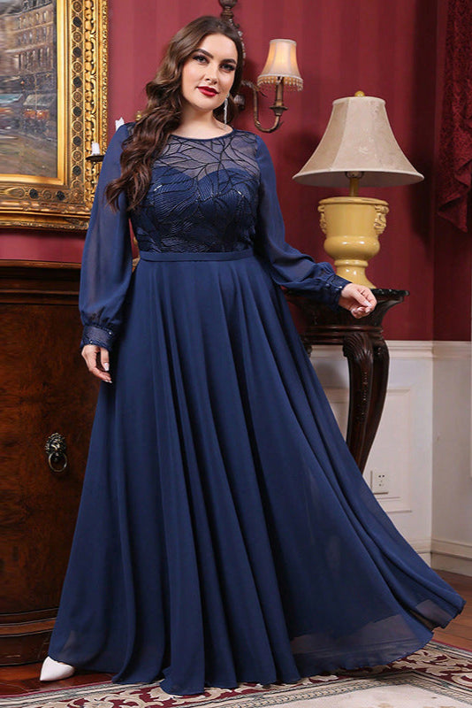 Elegant Plus Size Banquet Evening Dress – Long Lace Gown