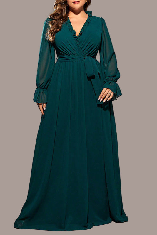 Elegant Green Chiffon Dress – Fairy Temperament Slim Long Skirt