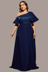 Plus Size Evening Dress – One-Shoulder Elegant Host Outfit for 200-Pound Women