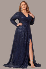 Plus Size Sequin Evening Dress – Elegant Light Luxury Gown for Weddings & Parties