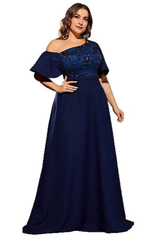 Plus Size Evening Dress – One-Shoulder Elegant Host Outfit for 200-Pound Women