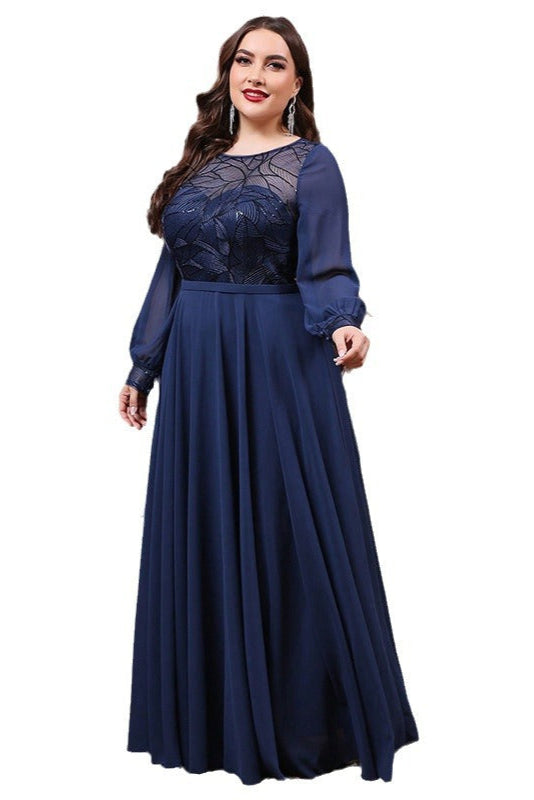Elegant Plus Size Banquet Evening Dress – Long Lace Gown