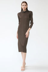Pleated Hooded A-Line Dress – Solid Color Slim Long Sleeve Winter Style