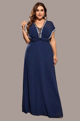Plus Size Lace Evening Dress – Sexy Deep V Slim Fit Gown with Defined Waist