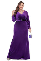 Elegant V-Neck Evening Dress – Long Sleeve Wrap Hip Party and Dinner Gown