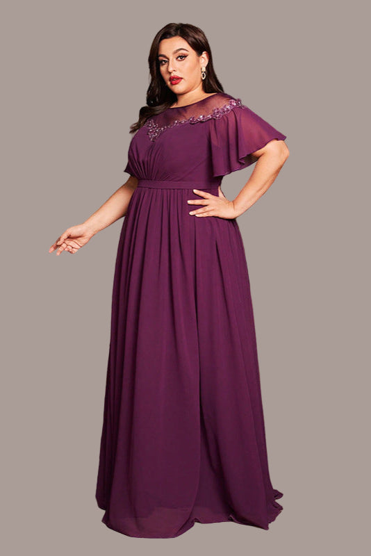 Plus Size Sequin Evening Dress – Elegant Round Neck Bridesmaid and Party Gown