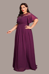 Plus Size Sequin Evening Dress – Elegant Round Neck Bridesmaid and Party Gown