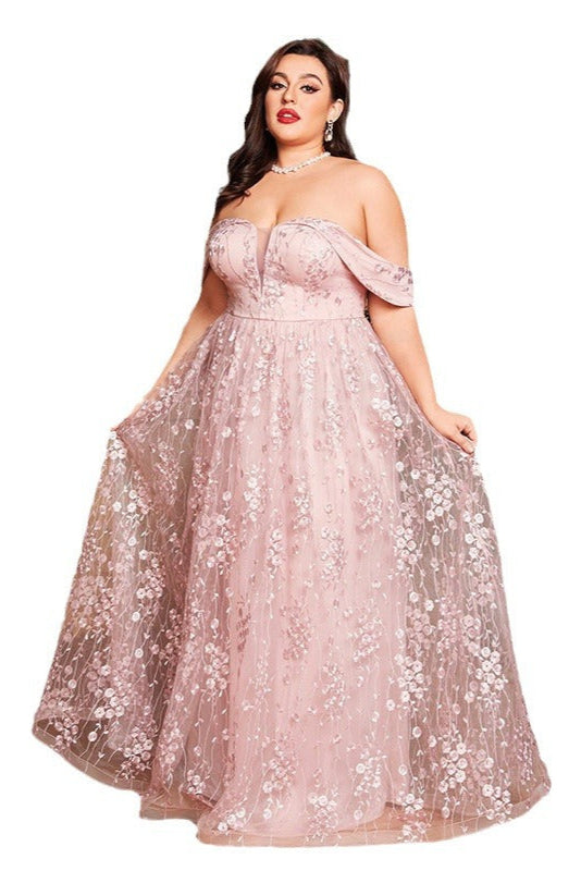 Luxury Pink Evening Gown – Elegant Plus Size Host Dress for Coming-of-Age