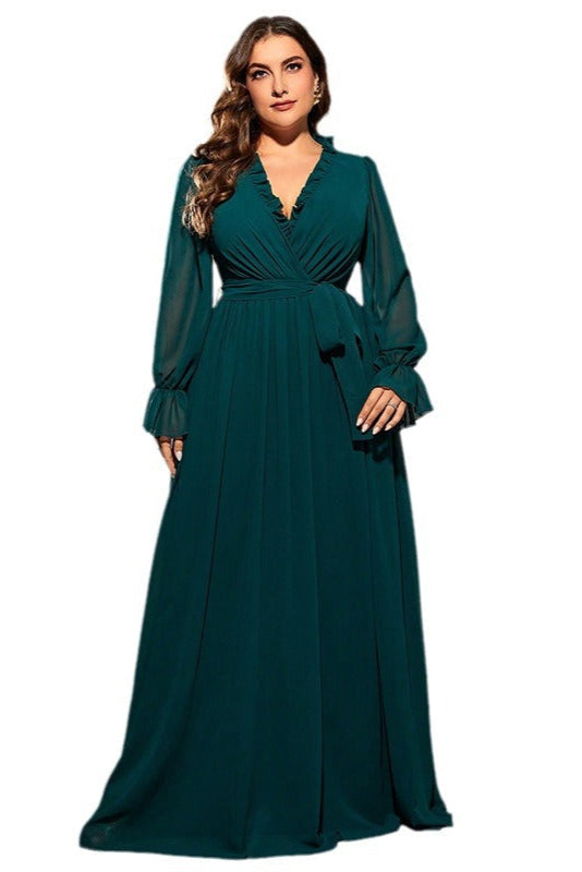 Elegant Green Chiffon Dress – Fairy Temperament Slim Long Skirt