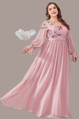 Plus Size Pink Long Dress – Elegant Gentle Style Fashion Gown for Women
