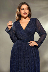 Plus Size Sequin Formal Dress – Noble Long Sleeve Evening Gown