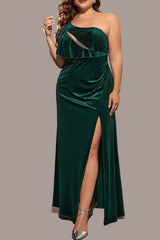 Plus Size Off-Shoulder Evening Dress – Elegant Slit Waist-Cinching Gown for Dinner Parties and Formal Events