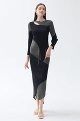 Personalized contrasting pleated suit women's spring new high-end long-sleeved slim top irregular skirt