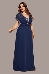 Plus Size Lace Evening Dress – Sexy Deep V Slim Fit Gown with Defined Waist