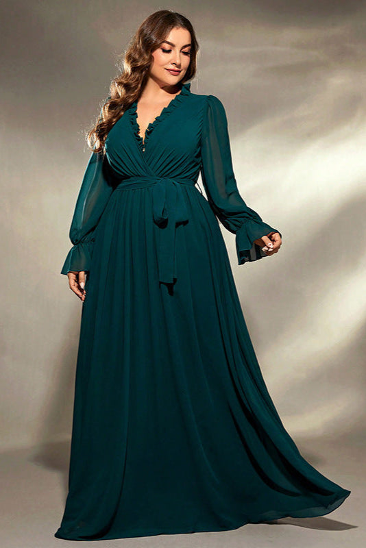 Elegant Green Chiffon Dress – Fairy Temperament Slim Long Skirt