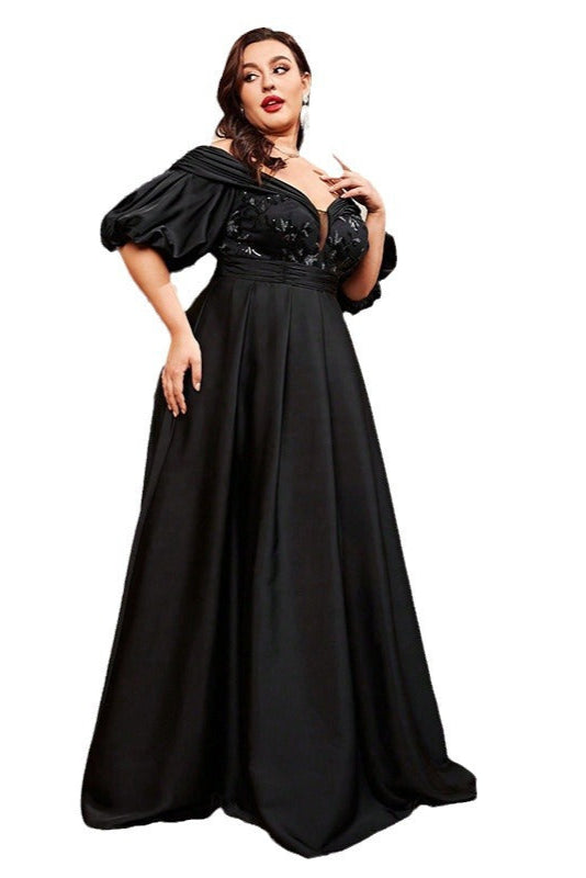 Women’s Black Sexy One-Shoulder  Evening Dress