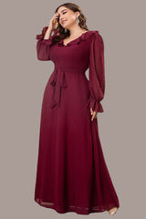 Elegant French V-Neck Dress – Ruffled Chiffon Long Skirt with Waist Slim Design