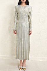 Pleats Please Waist-Pleated Dress – Elegant Long Pleated Skirt Style
