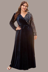 Plus Size V-Neck Evening Dress – Elegant Slim Gown