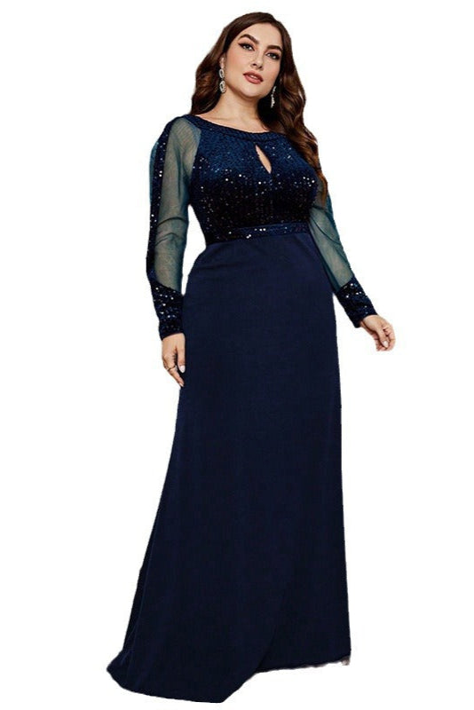 Plus Size Temperament Evening Dress – Solid Color Slim Body Formal Party Wear