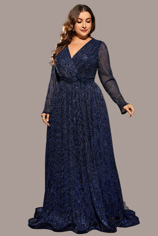 Plus Size Sequin Formal Dress – Noble Long Sleeve Evening Gown